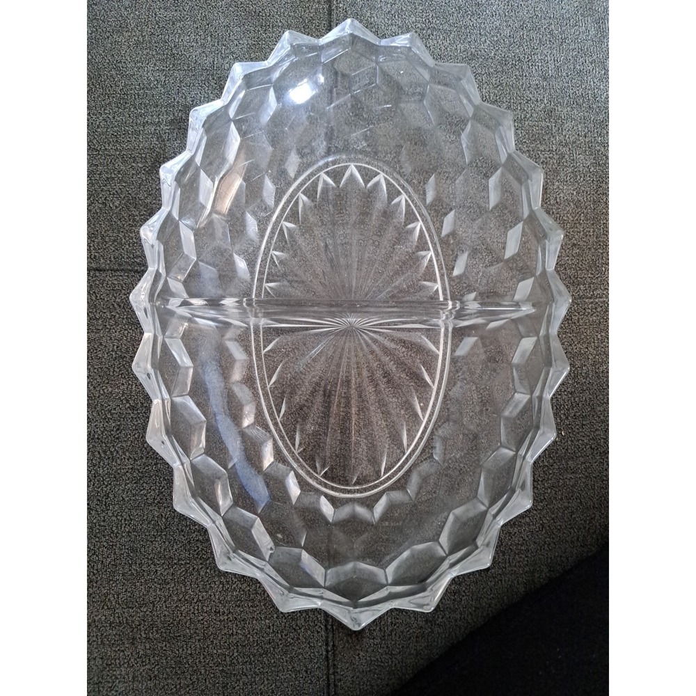 Vintage Fostoria Glass American Crystal 2‎ Part Divided Oval Bowl 10"